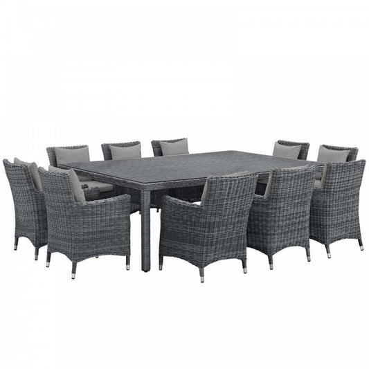 Summon 11 Piece Outdoor Patio Sunbrella Dining Set, Canvas Gray