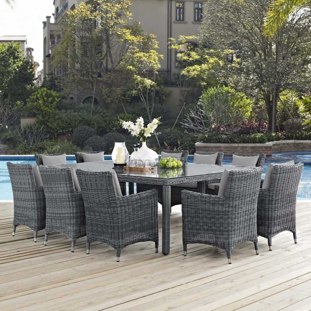 Summon 11 Piece Outdoor Patio Sunbrella Dining Set, Canvas Gray