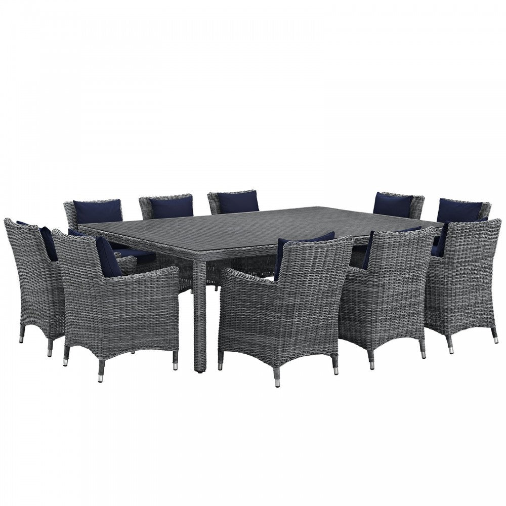 Summon 11 Piece Outdoor Patio Sunbrella Dining Set, Canvas Navy