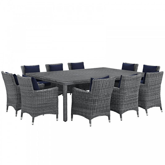 Summon 11 Piece Outdoor Patio Sunbrella Dining Set, Canvas Navy