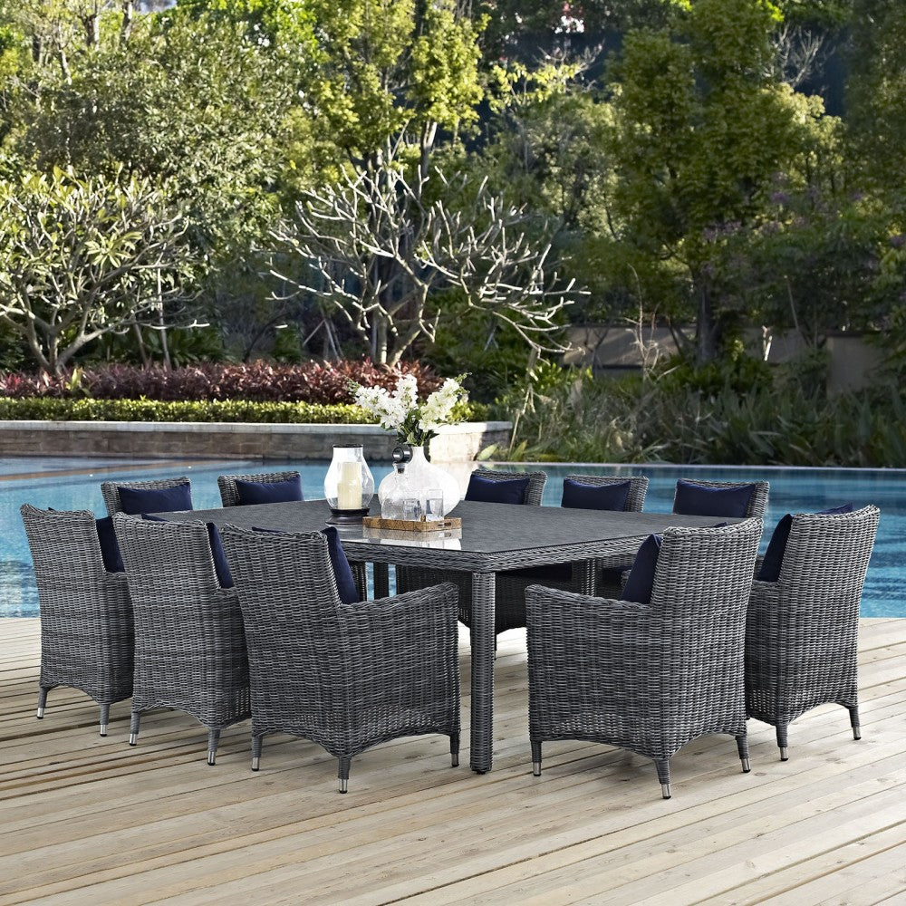 Summon 11 Piece Outdoor Patio Sunbrella Dining Set, Canvas Navy