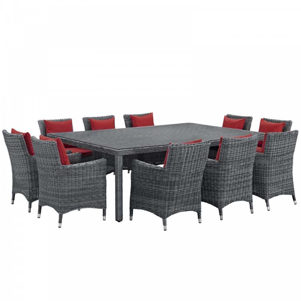 Summon 11 Piece Outdoor Patio Sunbrella Dining Set, Canvas Red