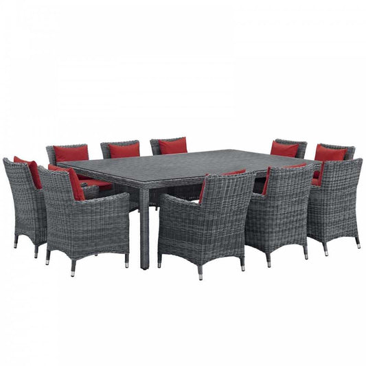 Summon 11 Piece Outdoor Patio Sunbrella Dining Set, Canvas Red