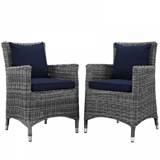 Summon 2 Piece Outdoor Patio Sunbrella Dining Set, Canvas Navy