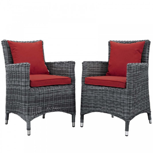 Summon 2 Piece Outdoor Patio Sunbrella Dining Set, Canvas Red