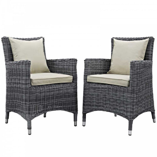 Summon 2 Piece Outdoor Patio Sunbrella Dining Set, Antique Canvas Beige