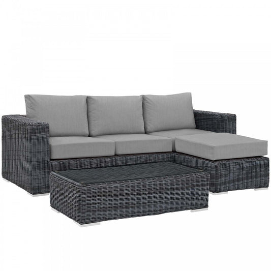 Summon 3 Piece Outdoor Patio Sunbrella Sectional Set, Canvas Gray, EEI-1903-GRY-GRY-SET