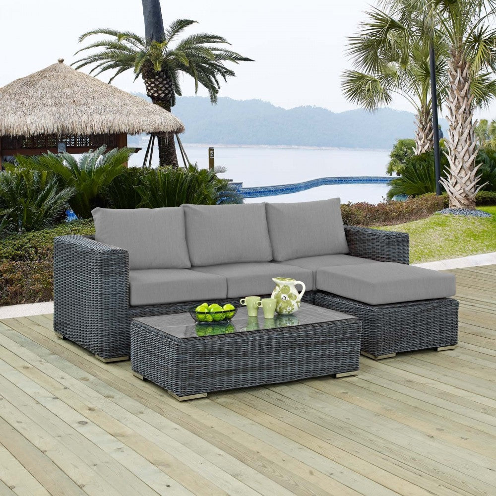 Summon 3 Piece Outdoor Patio Sunbrella Sectional Set, Canvas Gray, EEI-1903-GRY-GRY-SET
