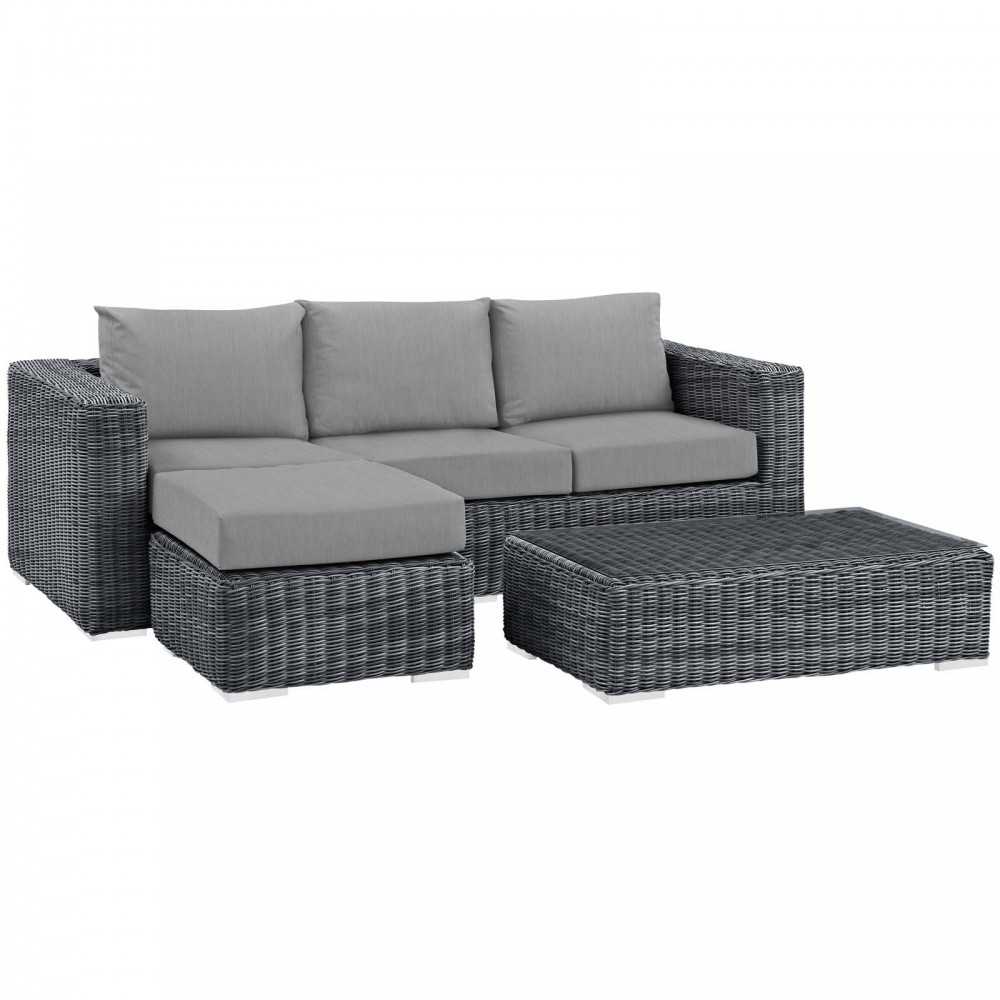 Summon 3 Piece Outdoor Patio Sunbrella Sectional Set, Canvas Gray, EEI-1903-GRY-GRY-SET