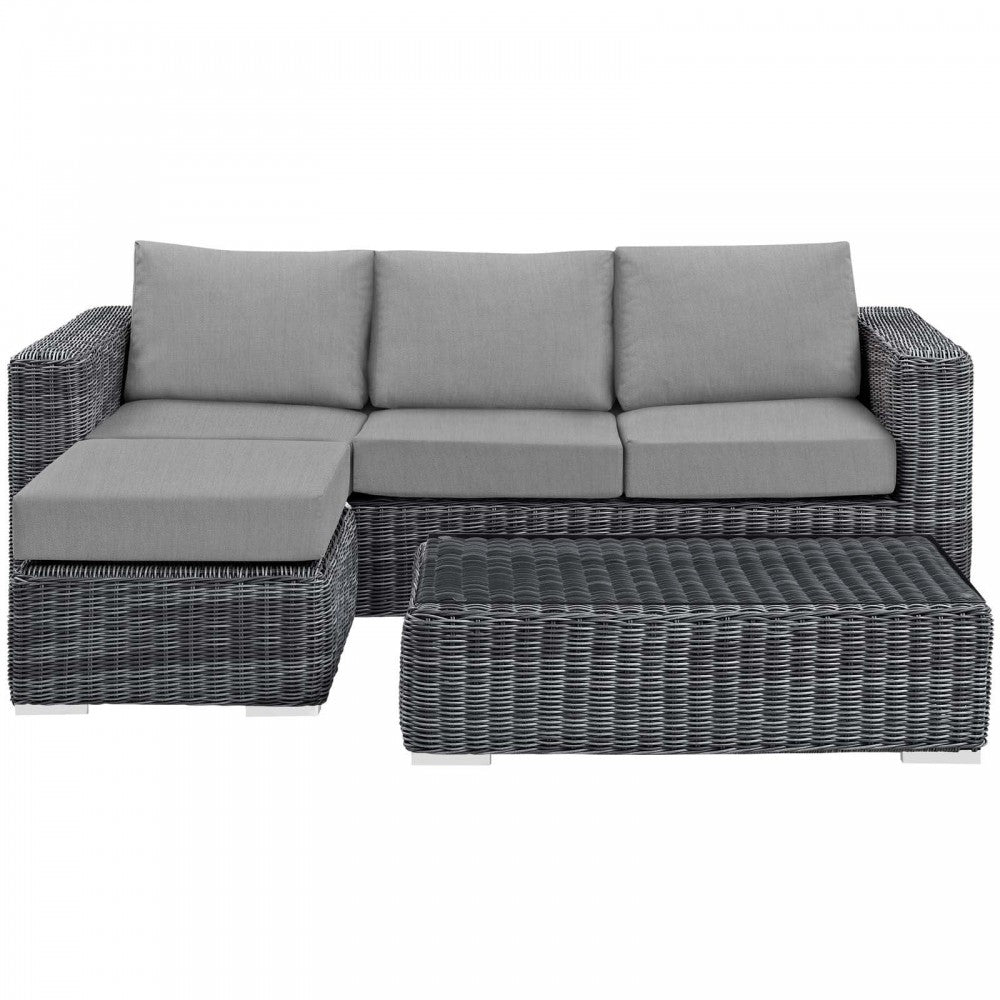 Summon 3 Piece Outdoor Patio Sunbrella Sectional Set, Canvas Gray, EEI-1903-GRY-GRY-SET