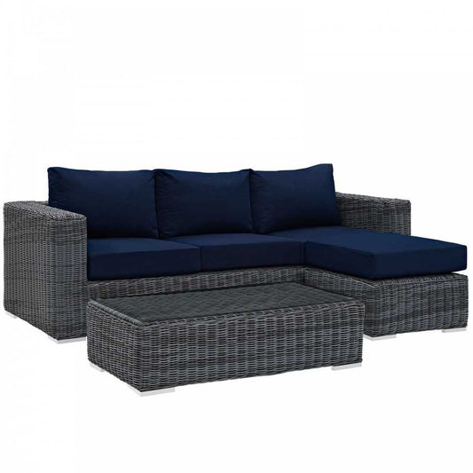 Summon 3 Piece Outdoor Patio Sunbrella Sectional Set, Canvas Navy, EEI-1903-GRY-NAV-SET
