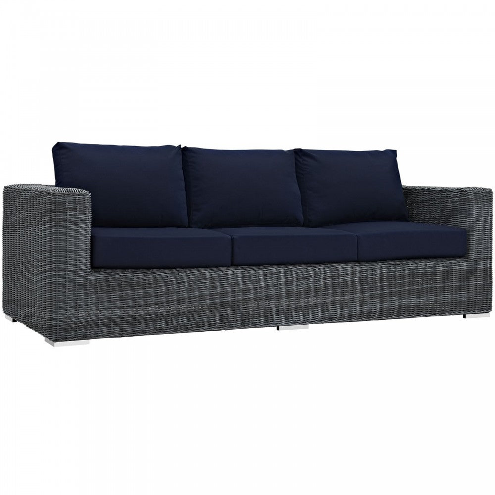 Summon 3 Piece Outdoor Patio Sunbrella Sectional Set, Canvas Navy, EEI-1903-GRY-NAV-SET