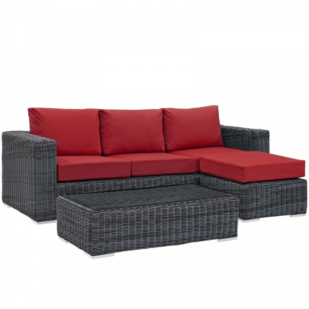 Summon 3 Piece Outdoor Patio Sunbrella Sectional Set, Canvas Red, EEI-1903-GRY-RED-SET