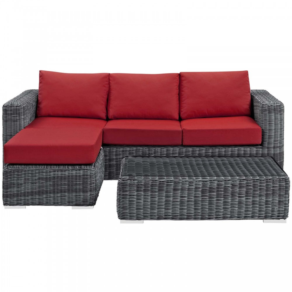 Summon 3 Piece Outdoor Patio Sunbrella Sectional Set, Canvas Red, EEI-1903-GRY-RED-SET