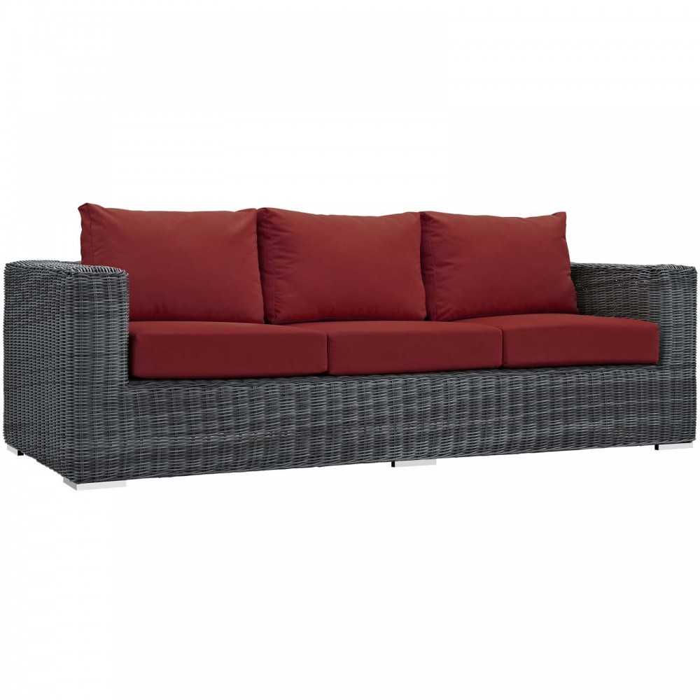 Summon 3 Piece Outdoor Patio Sunbrella Sectional Set, Canvas Red, EEI-1903-GRY-RED-SET