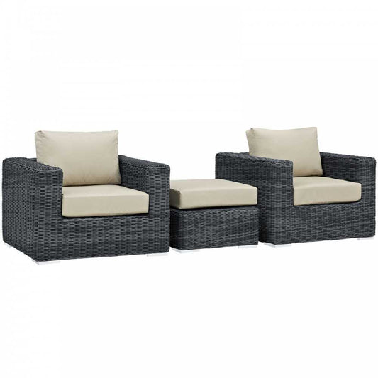 Summon 3 Piece Outdoor Patio Sunbrella Sectional Set, Canvas Antique Beige, EEI-1905-GRY-BEI-SET