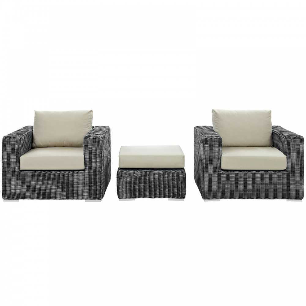Summon 3 Piece Outdoor Patio Sunbrella Sectional Set, Canvas Antique Beige, EEI-1905-GRY-BEI-SET