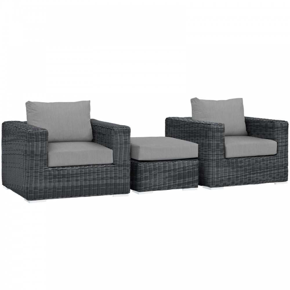Summon 3 Piece Outdoor Patio Sunbrella Sectional Set, Canvas Gray, EEI-1905-GRY-GRY-SET