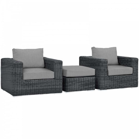 Summon 3 Piece Outdoor Patio Sunbrella Sectional Set, Canvas Gray, EEI-1905-GRY-GRY-SET
