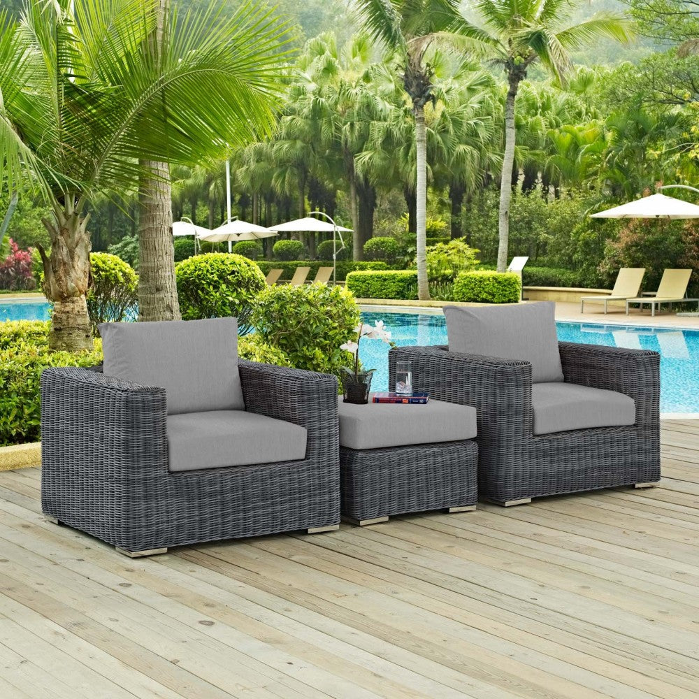 Summon 3 Piece Outdoor Patio Sunbrella Sectional Set, Canvas Gray, EEI-1905-GRY-GRY-SET