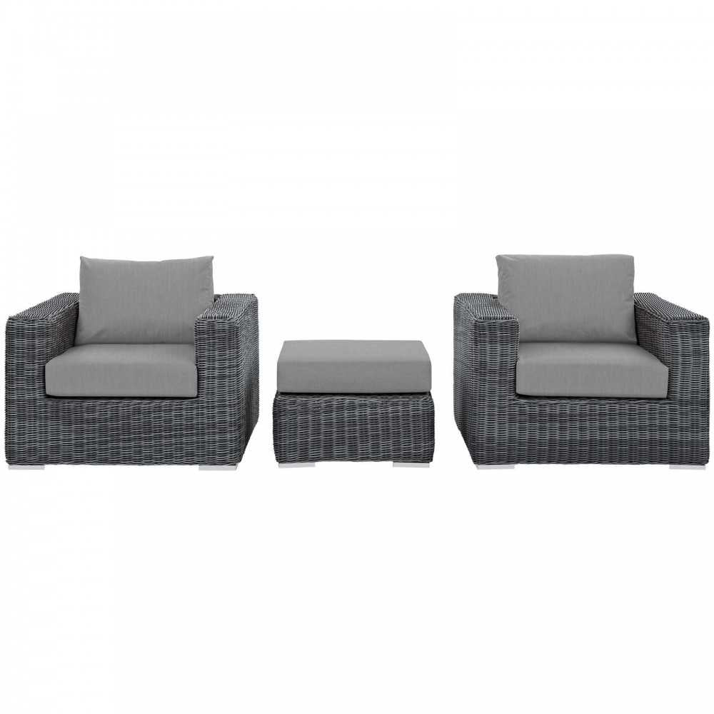 Summon 3 Piece Outdoor Patio Sunbrella Sectional Set, Canvas Gray, EEI-1905-GRY-GRY-SET