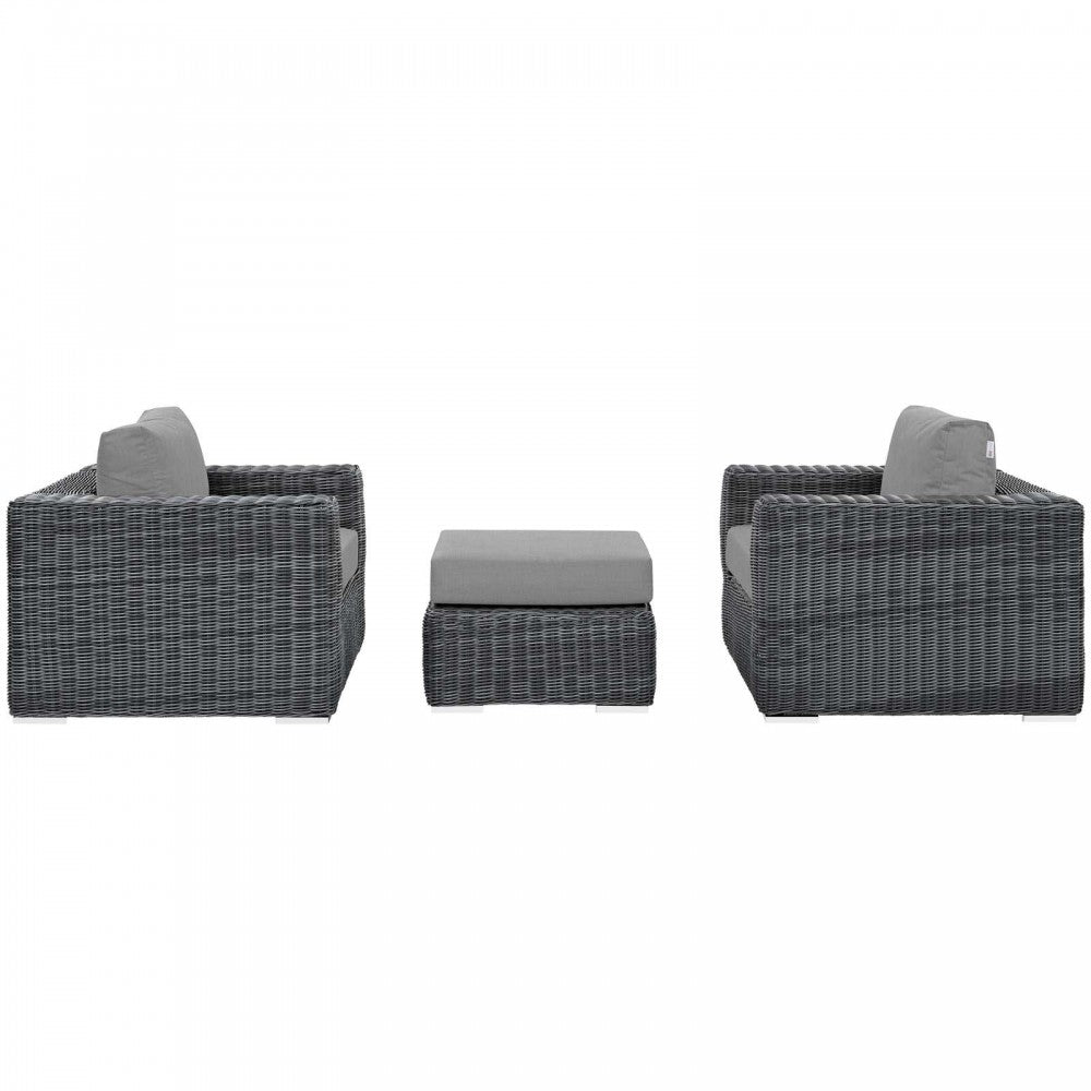Summon 3 Piece Outdoor Patio Sunbrella Sectional Set, Canvas Gray, EEI-1905-GRY-GRY-SET