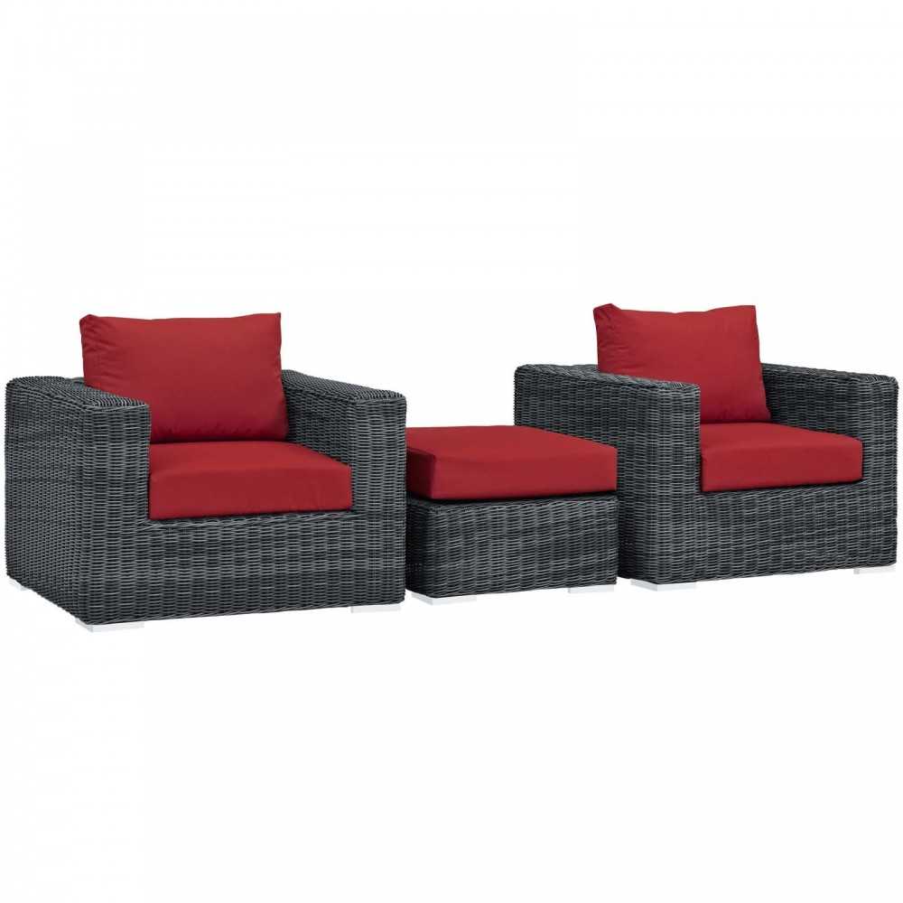 Summon 3 Piece Outdoor Patio Sunbrella Sectional Set, Canvas Red, EEI-1905-GRY-RED-SET