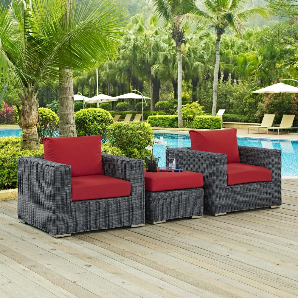Summon 3 Piece Outdoor Patio Sunbrella Sectional Set, Canvas Red, EEI-1905-GRY-RED-SET