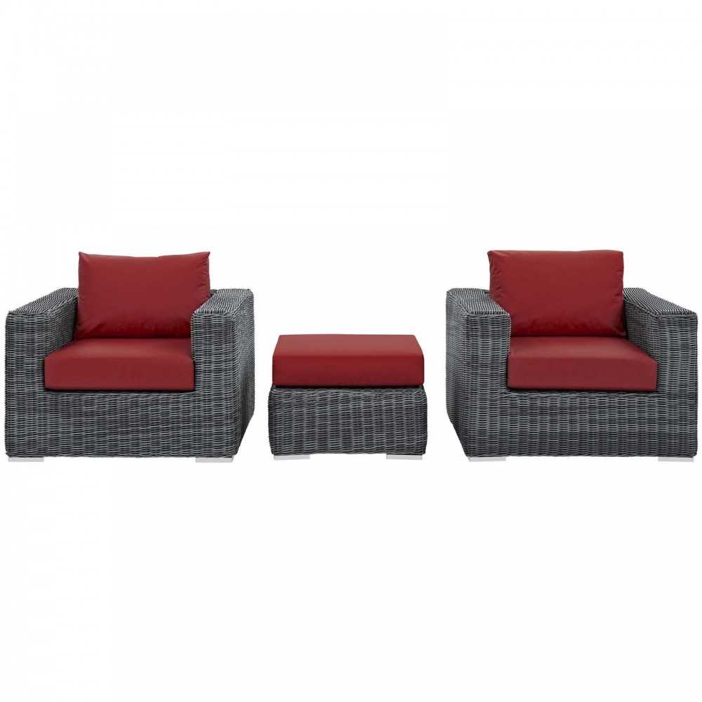 Summon 3 Piece Outdoor Patio Sunbrella Sectional Set, Canvas Red, EEI-1905-GRY-RED-SET