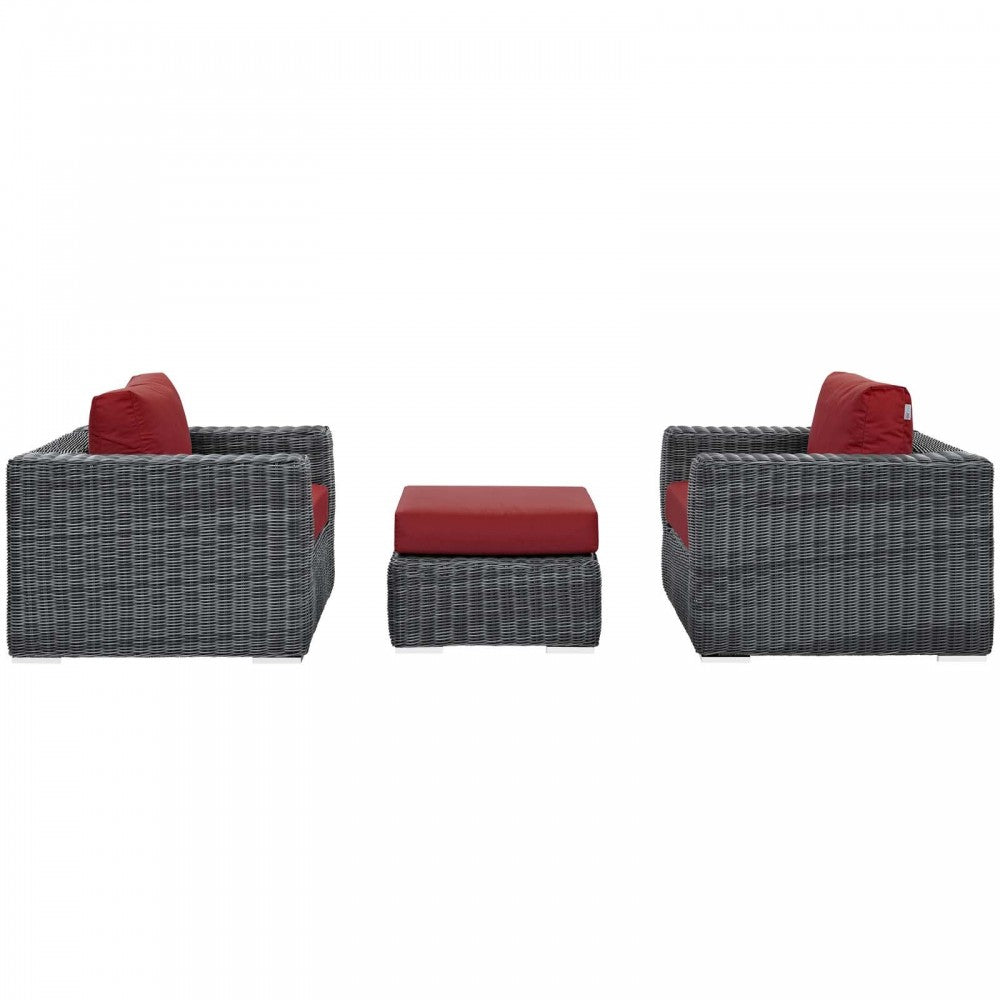 Summon 3 Piece Outdoor Patio Sunbrella Sectional Set, Canvas Red, EEI-1905-GRY-RED-SET
