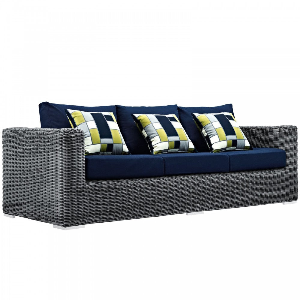 Summon 3 Piece Outdoor Patio Sunbrella Sectional Set, Canvas Navy, EEI-2397-GRY-NAV-SET