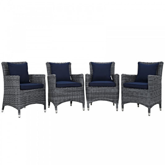 Summon 4 Piece Outdoor Patio Sunbrella Dining Set, Canvas Navy