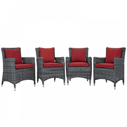 Summon 4 Piece Outdoor Patio Sunbrella Dining Set, Canvas Red