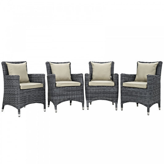 Summon 4 Piece Outdoor Patio Sunbrella Dining Set, Antique Canvas Beige