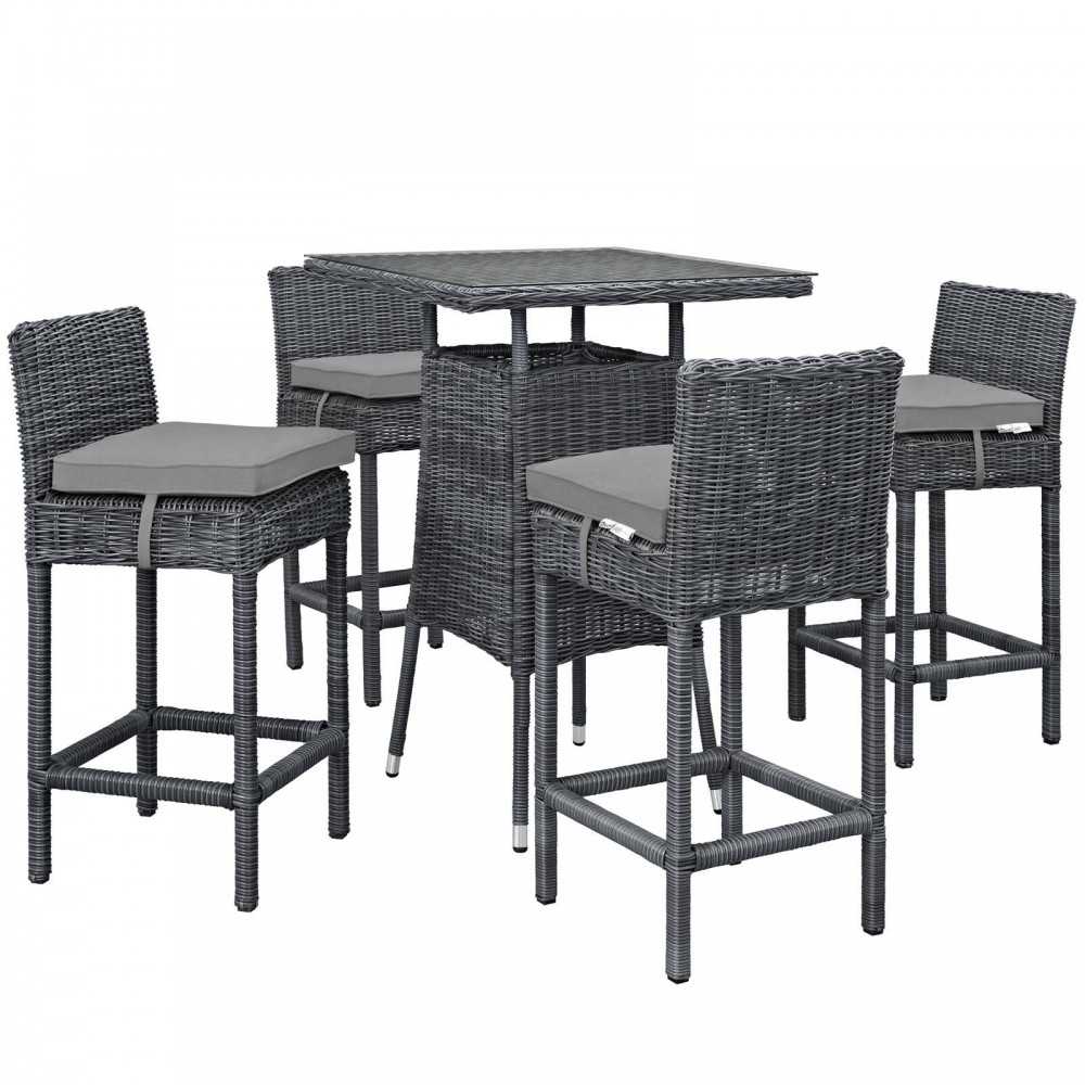 Summon 5 Piece Outdoor Patio Sunbrella Pub Set, Canvas Gray, EEI-1971-GRY-GRY-SET