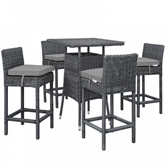 Summon 5 Piece Outdoor Patio Sunbrella Pub Set, Canvas Gray, EEI-1971-GRY-GRY-SET