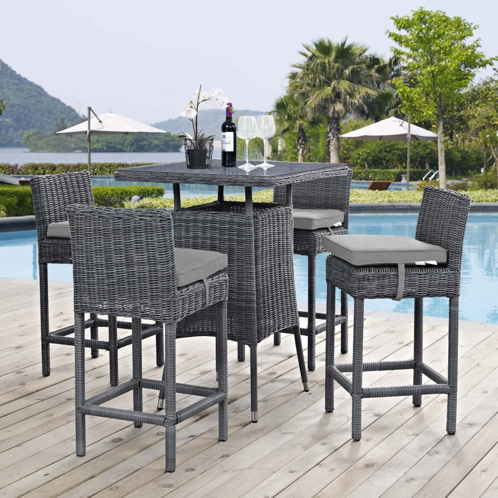 Summon 5 Piece Outdoor Patio Sunbrella Pub Set, Canvas Gray, EEI-1971-GRY-GRY-SET