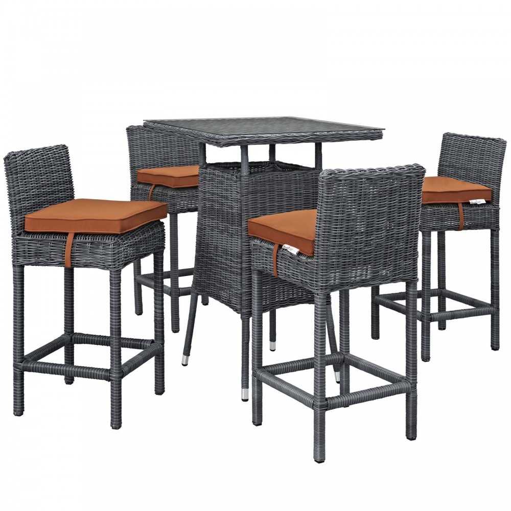 Summon 5 Piece Outdoor Patio Sunbrella Pub Set, Canvas Tuscan, EEI-1971-GRY-TUS-SET