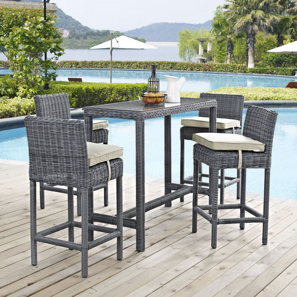 Summon 5 Piece Outdoor Patio Sunbrella Pub Set, Antique Canvas Beige, EEI-1972-GRY-BEI-SET