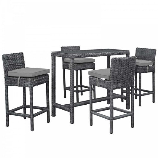 Summon 5 Piece Outdoor Patio Sunbrella Pub Set, Canvas Gray, EEI-1972-GRY-GRY-SET