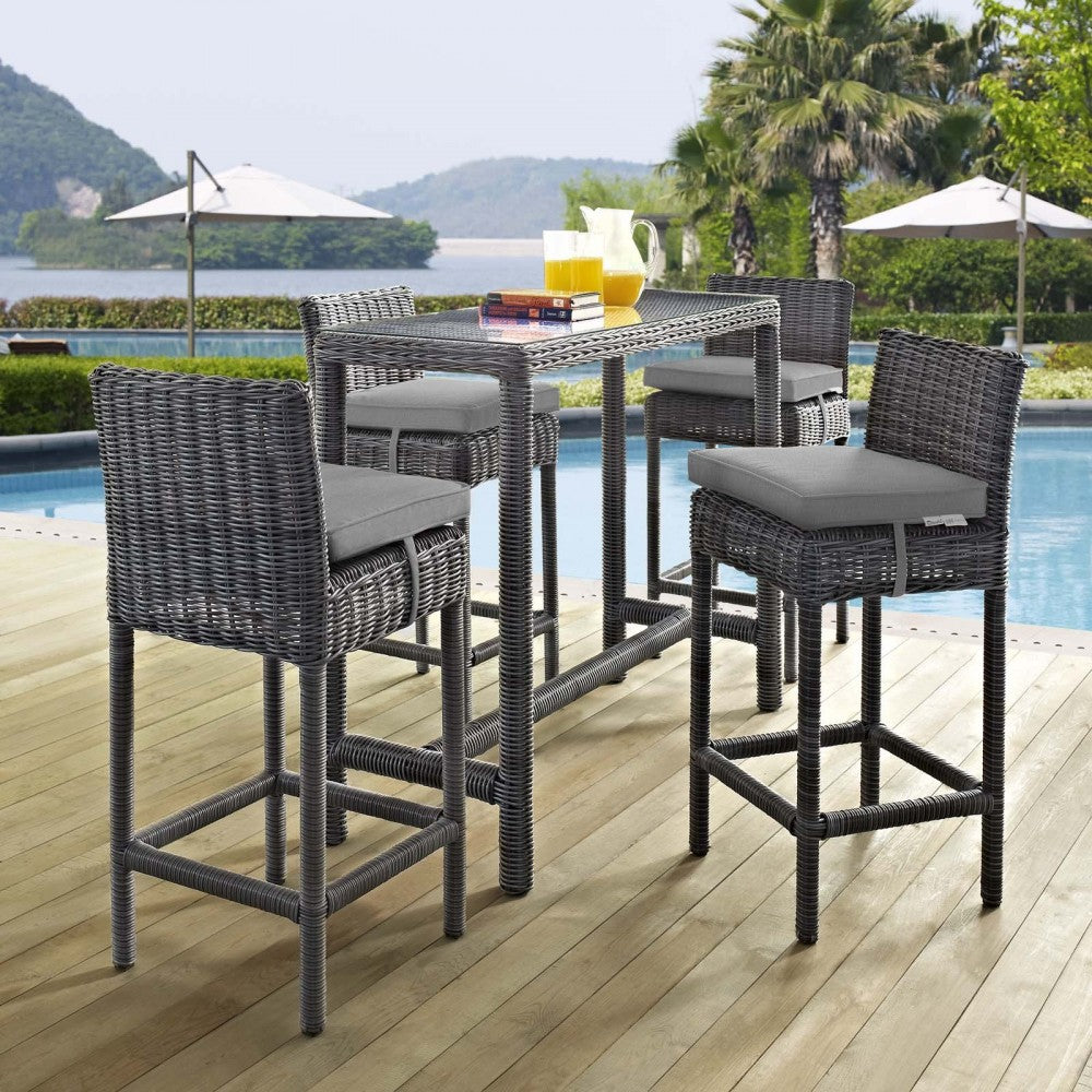 Summon 5 Piece Outdoor Patio Sunbrella Pub Set, Canvas Gray, EEI-1972-GRY-GRY-SET