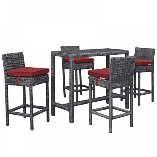 Summon 5 Piece Outdoor Patio Sunbrella Pub Set, Canvas Red, EEI-1972-GRY-RED-SET