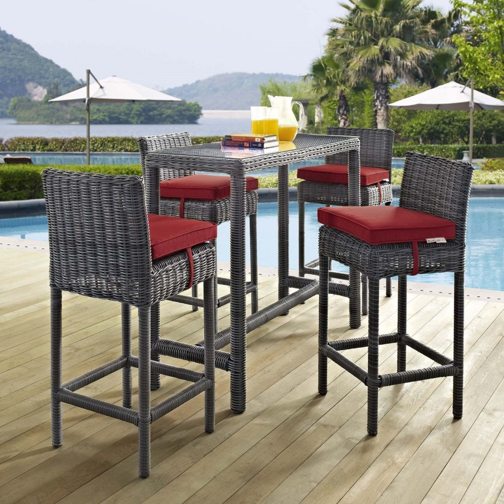 Summon 5 Piece Outdoor Patio Sunbrella Pub Set, Canvas Red, EEI-1972-GRY-RED-SET