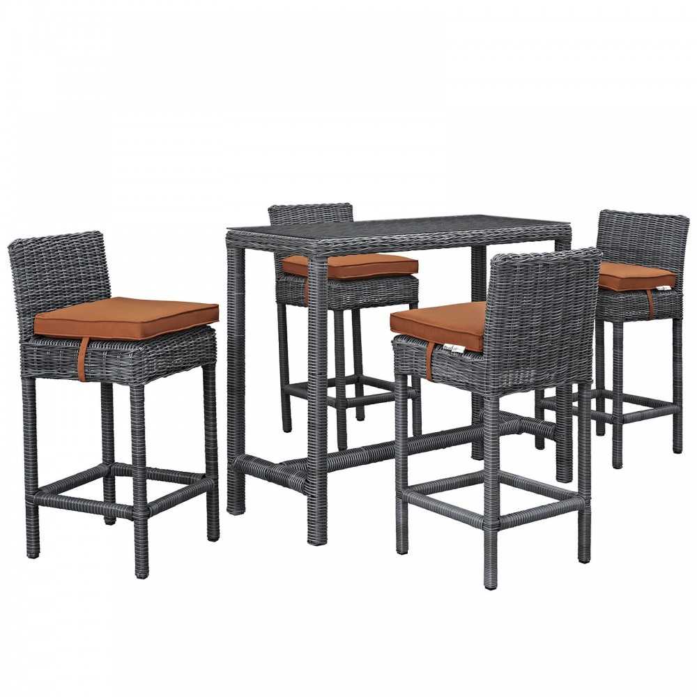Summon 5 Piece Outdoor Patio Sunbrella Pub Set, Canvas Tuscan, EEI-1972-GRY-TUS-SET