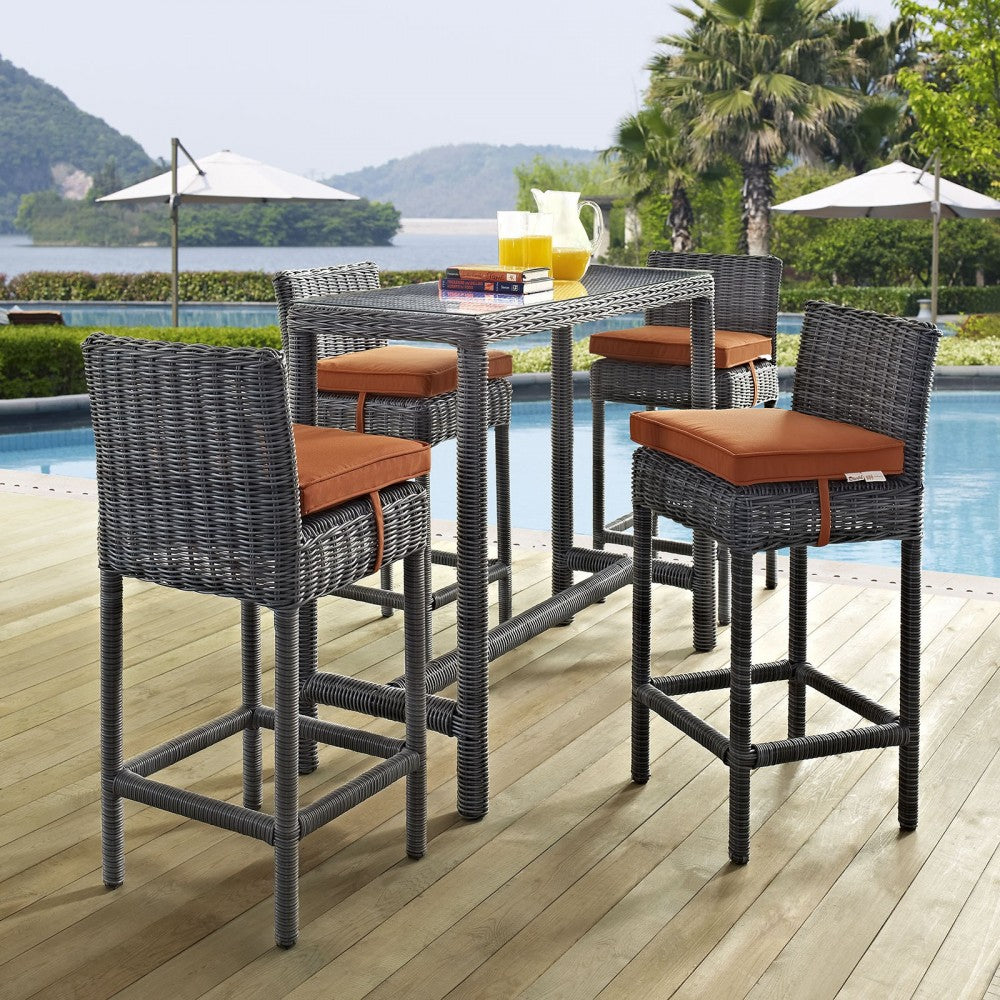 Summon 5 Piece Outdoor Patio Sunbrella Pub Set, Canvas Tuscan, EEI-1972-GRY-TUS-SET