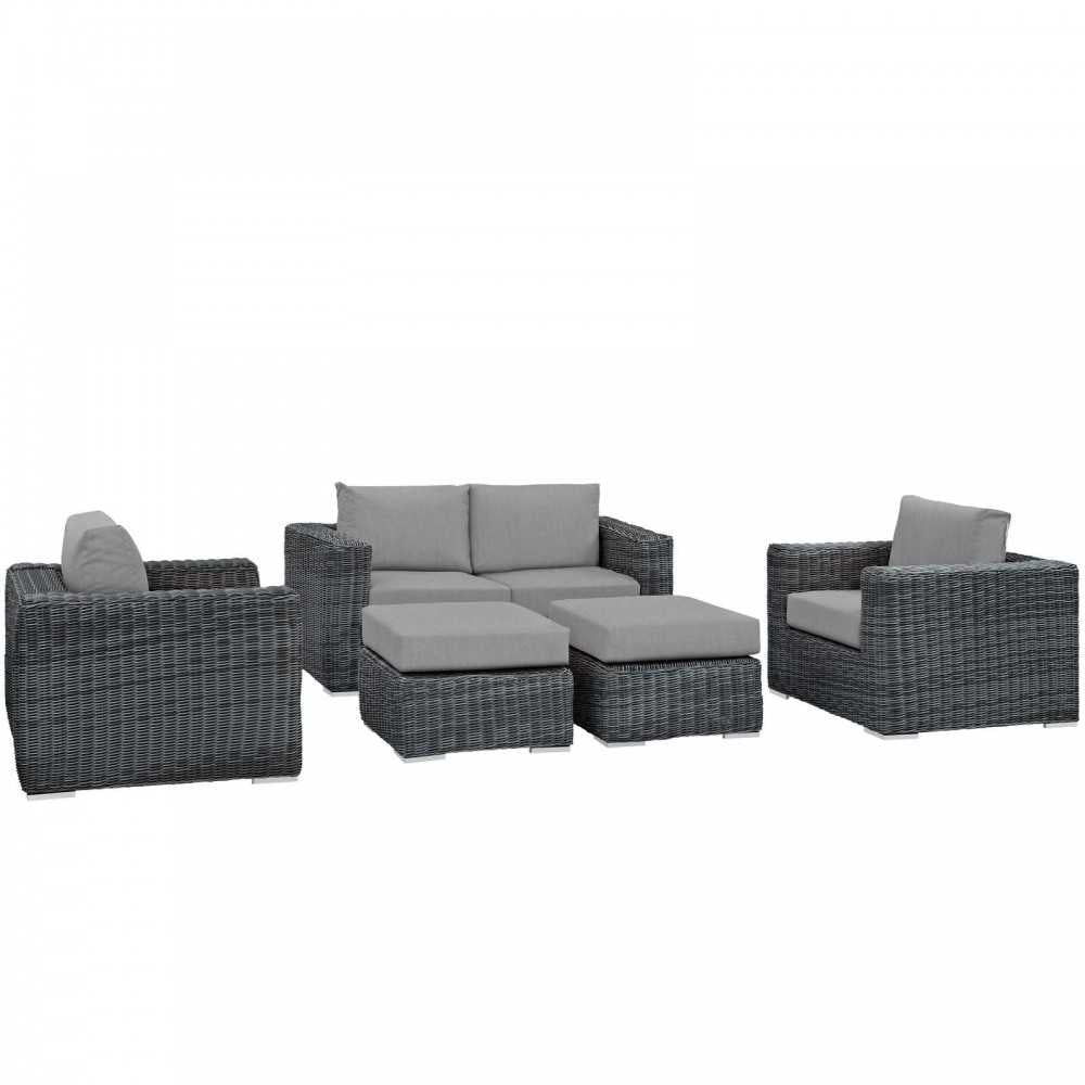 Summon 5 Piece Outdoor Patio Sunbrella Sectional Set, Canvas Gray, EEI-1893-GRY-GRY-SET