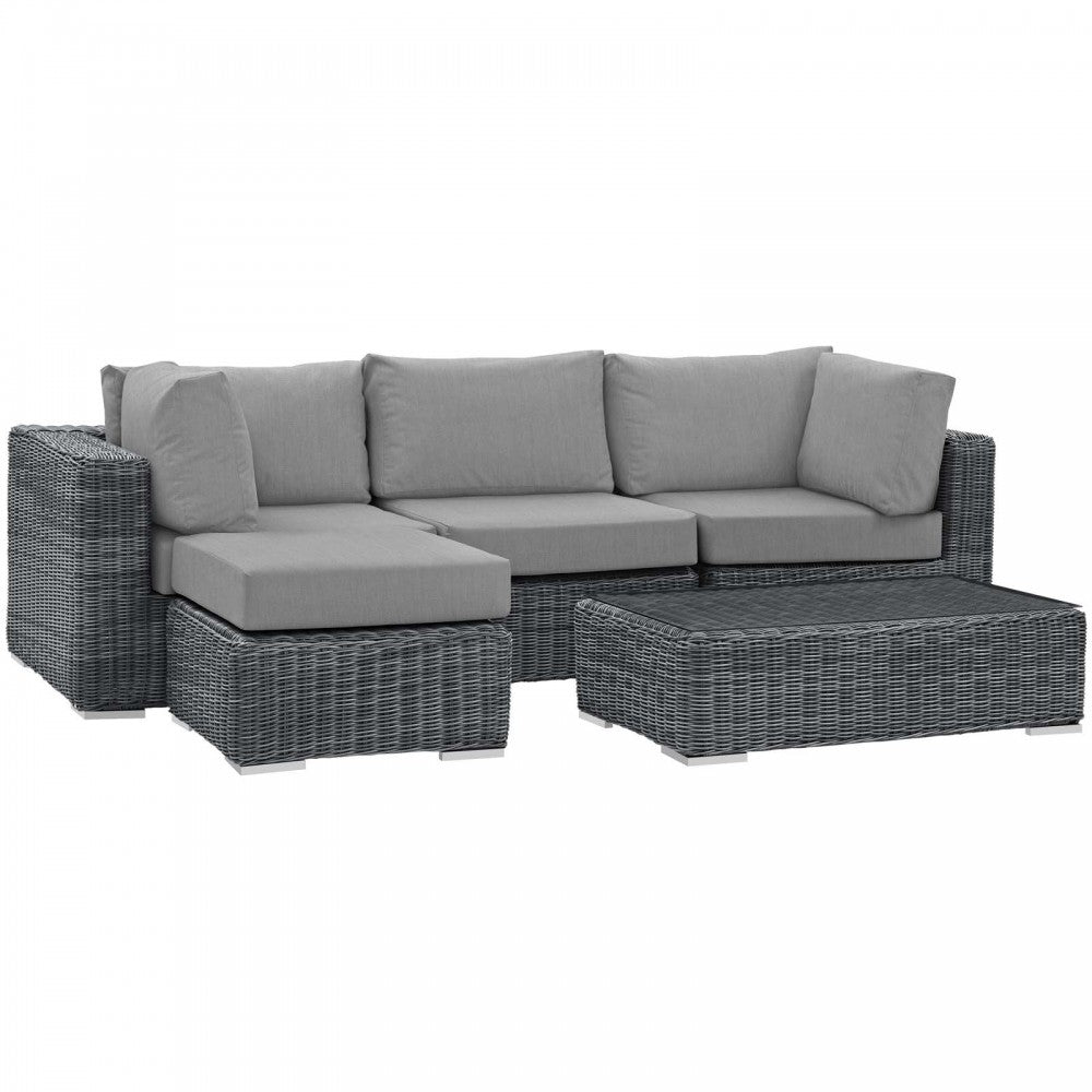 Summon 5 Piece Outdoor Patio Sunbrella Sectional Set, Canvas Gray, EEI-1904-GRY-GRY-SET