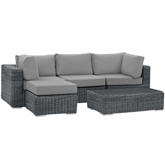 Summon 5 Piece Outdoor Patio Sunbrella Sectional Set, Canvas Gray, EEI-1904-GRY-GRY-SET