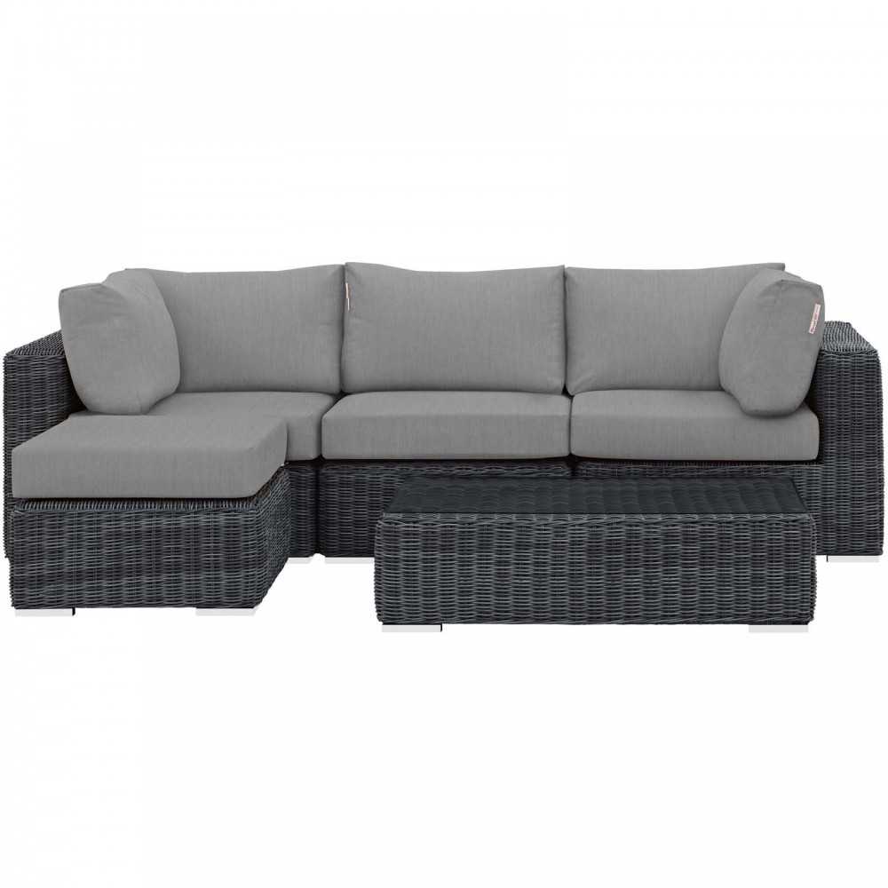 Summon 5 Piece Outdoor Patio Sunbrella Sectional Set, Canvas Gray, EEI-1904-GRY-GRY-SET