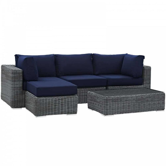 Summon 5 Piece Outdoor Patio Sunbrella Sectional Set, Canvas Navy, EEI-1904-GRY-NAV-SET